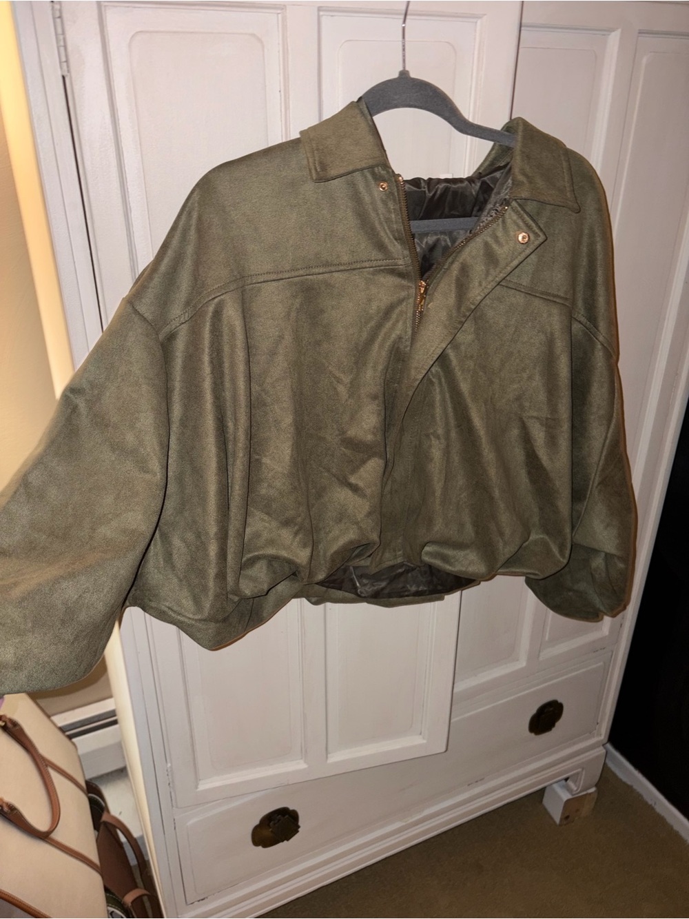 Olive Green Women's Oversized Bomber Jacket